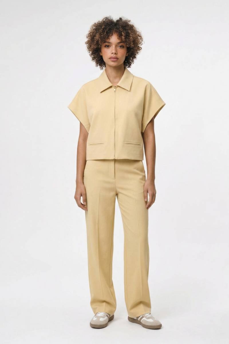 Set Dames - Oversized Vest & Wijde Broek | Minimalistisch — Beige