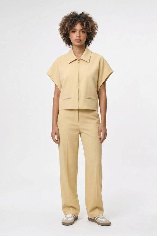 Set Dames - Oversized Vest & Wijde Broek | Minimalistisch — Beige