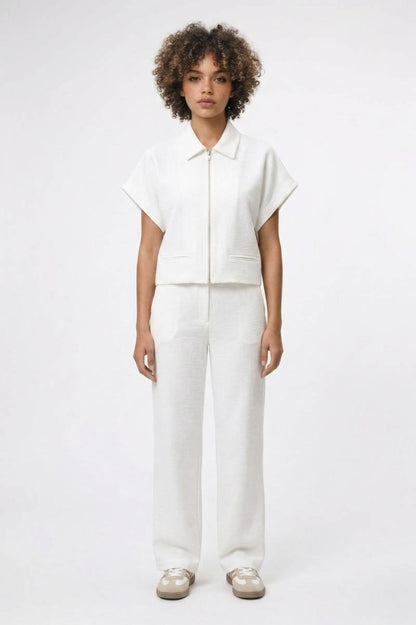 Set Dames - Oversized Vest & Wijde Broek | Minimalistisch — Crème