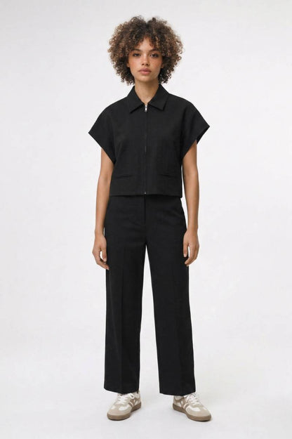 Set Dames - Oversized Vest & Wijde Broek | Minimalistisch — Zwart