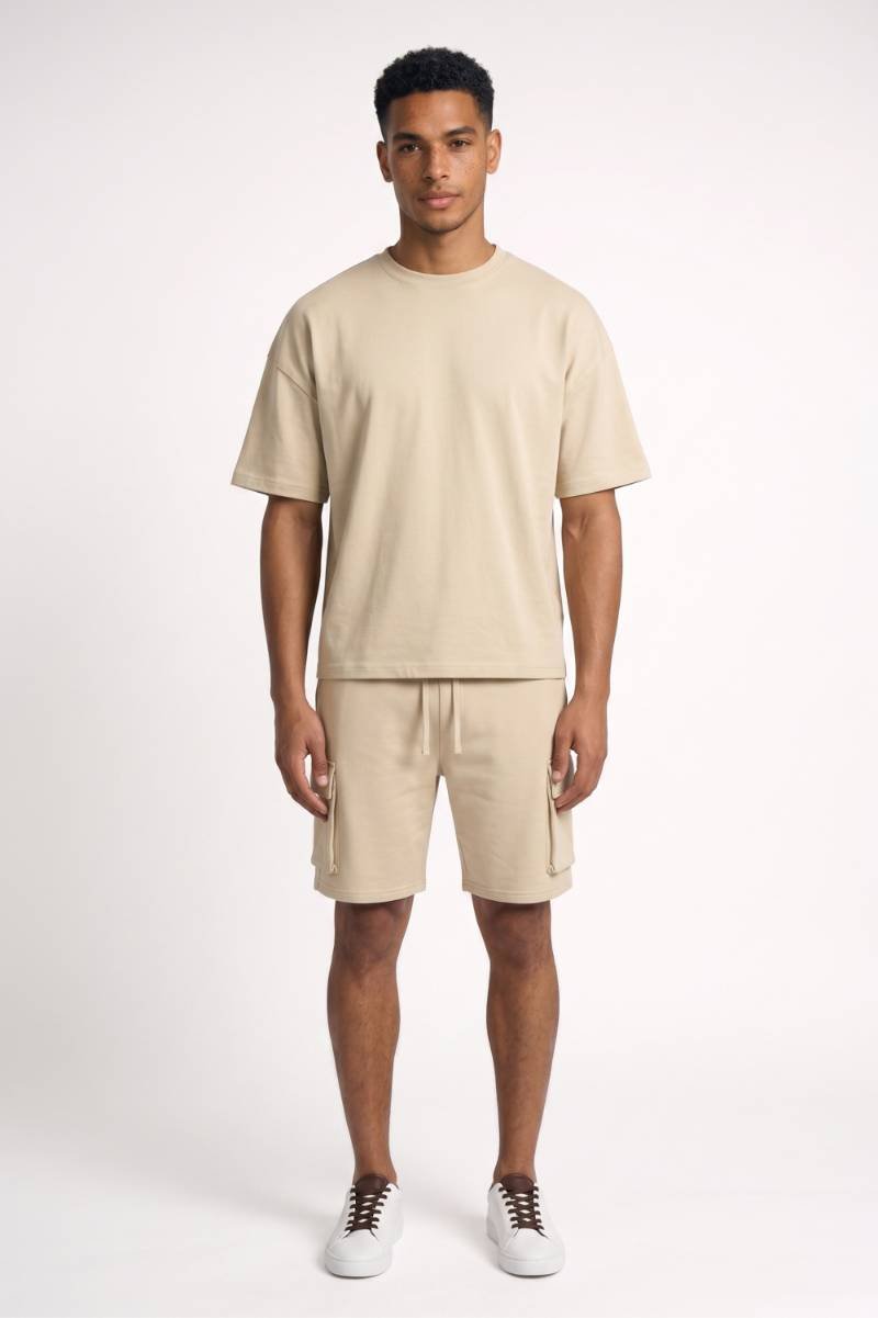 Set Heren - Casual Loungewear | T-shirt & Short Comfortabel — Beige