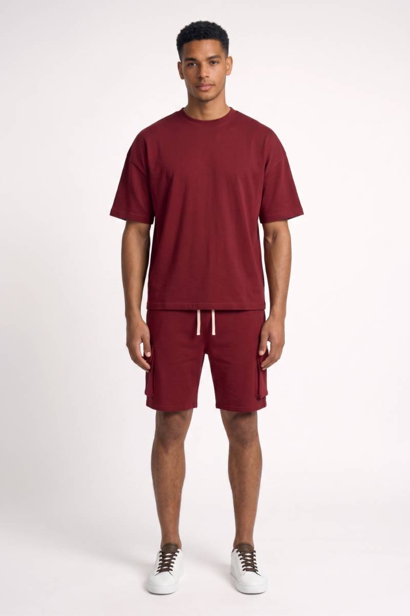 Set Heren - Casual Loungewear | T-shirt & Short Comfortabel — Bordeaux