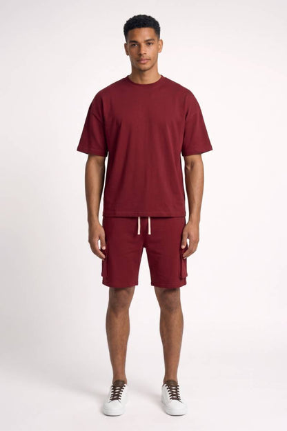 Set Heren - Casual Loungewear | T-shirt & Short Comfortabel — Bordeaux