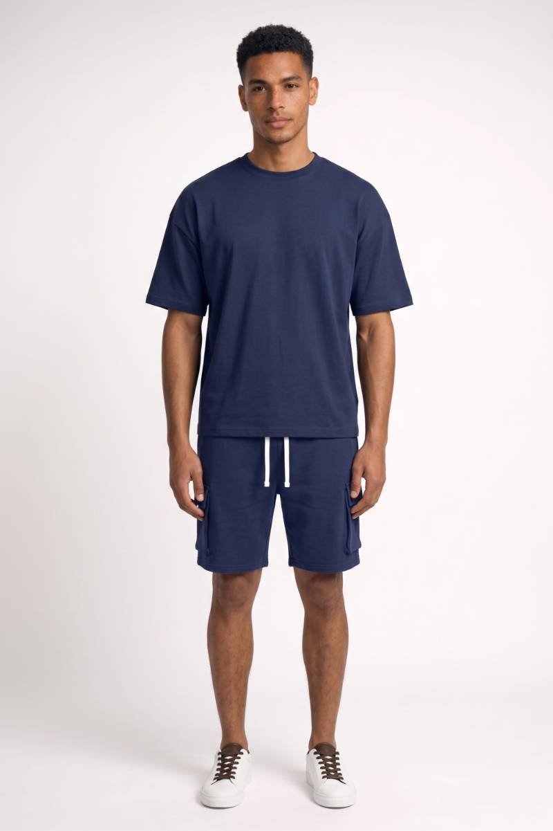 Set Heren - Casual Loungewear | T-shirt & Short Comfortabel — Navy