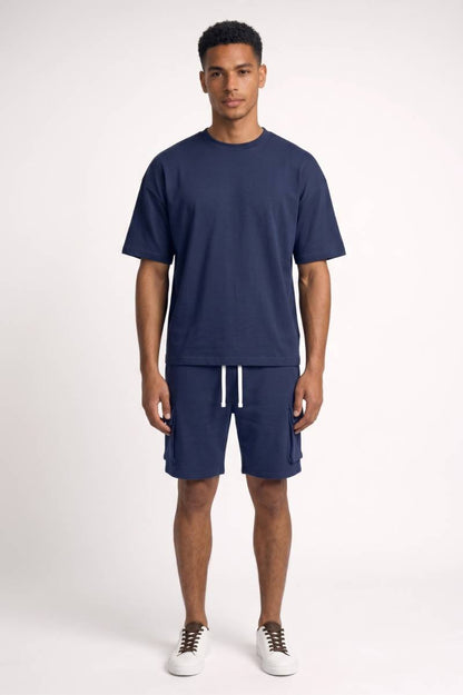 Set Heren - Casual Loungewear | T-shirt & Short Comfortabel — Navy
