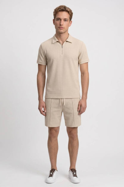 Set Heren - Polo & Short Casual | Wafelstructuur — Beige