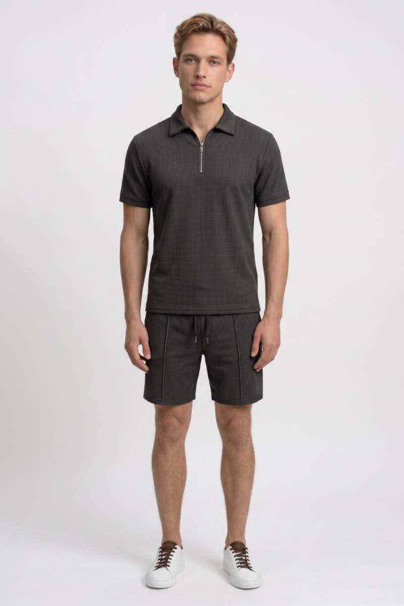 Set Heren - Polo & Short Casual | Wafelstructuur — Antraciet