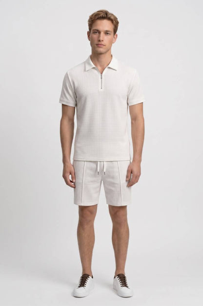 Set Heren - Polo & Short Casual | Wafelstructuur — Lichtgrijs