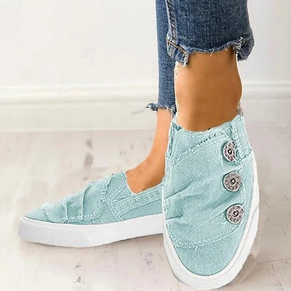 Sneakers Dames - Instap Model met Decoratieve Knopen | Casual
