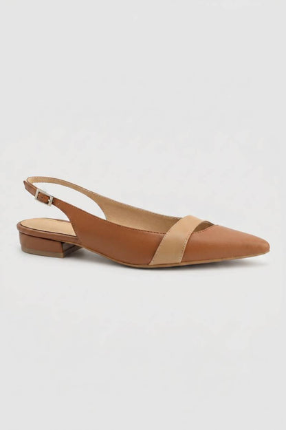 Slingback Ballerina Dames - Elegant | Spitse Neus met Lage Hak — Bruin