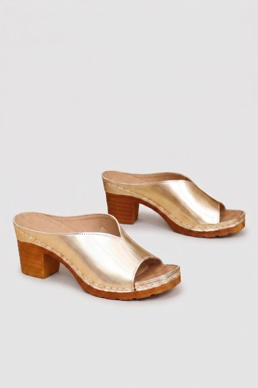Slippers Dames - Blok Hak | Goud en Zilver Metallic — Goud