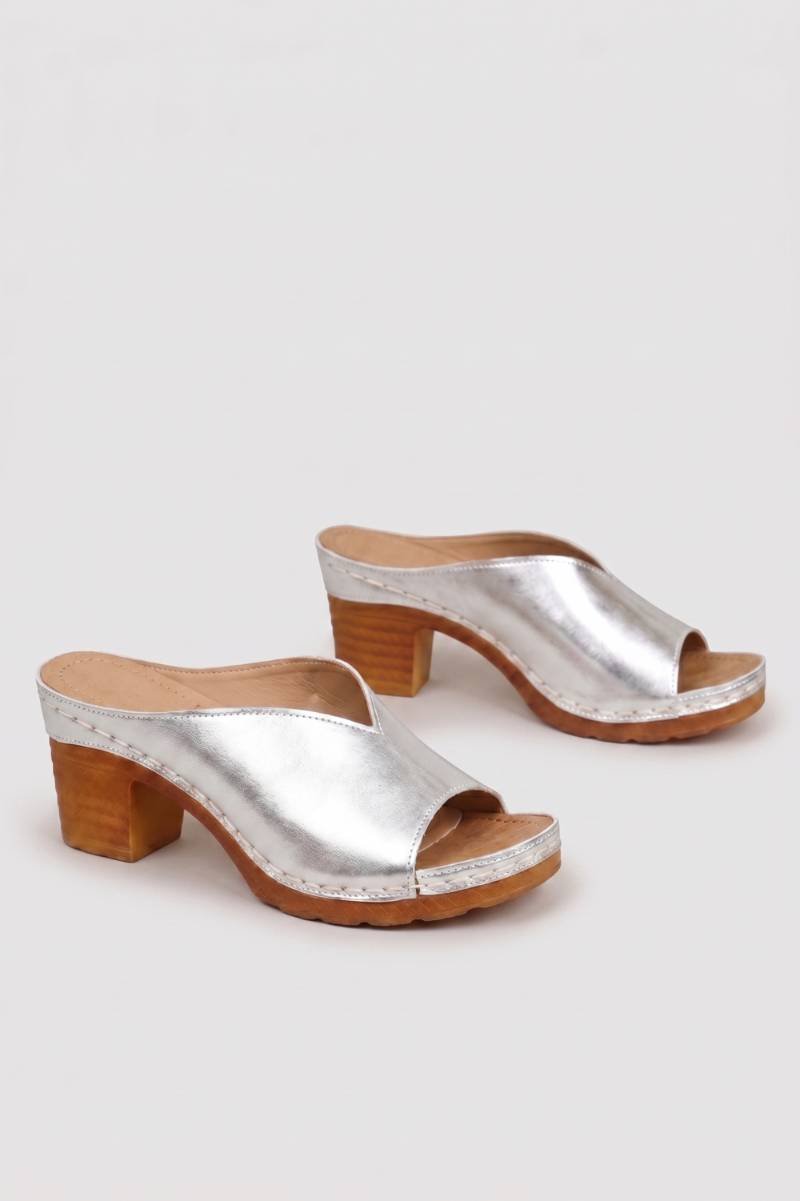 Slippers Dames - Blok Hak | Goud en Zilver Metallic — Zilver