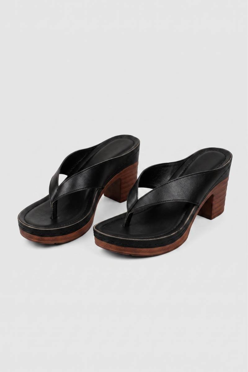 Slippers Dames - Retro | Blokhak met Teenstuk — Zwart