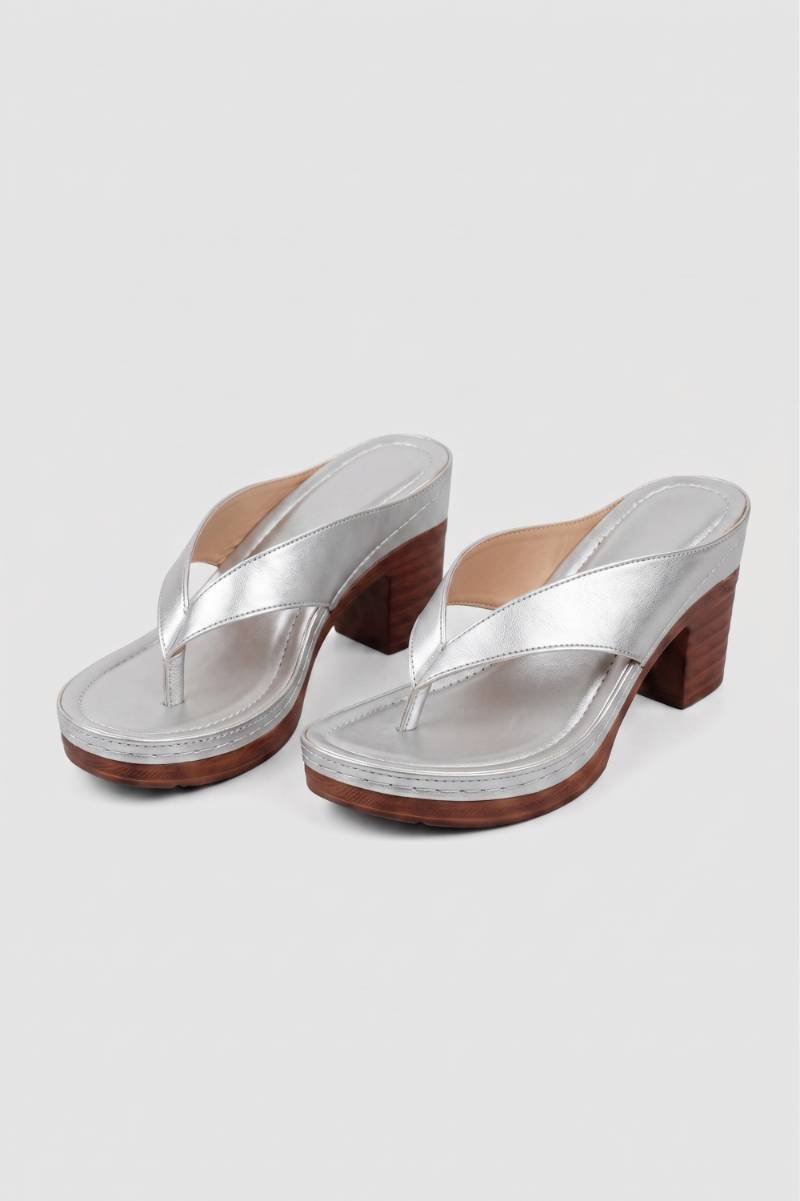 Slippers Dames - Retro | Blokhak met Teenstuk — Zilver