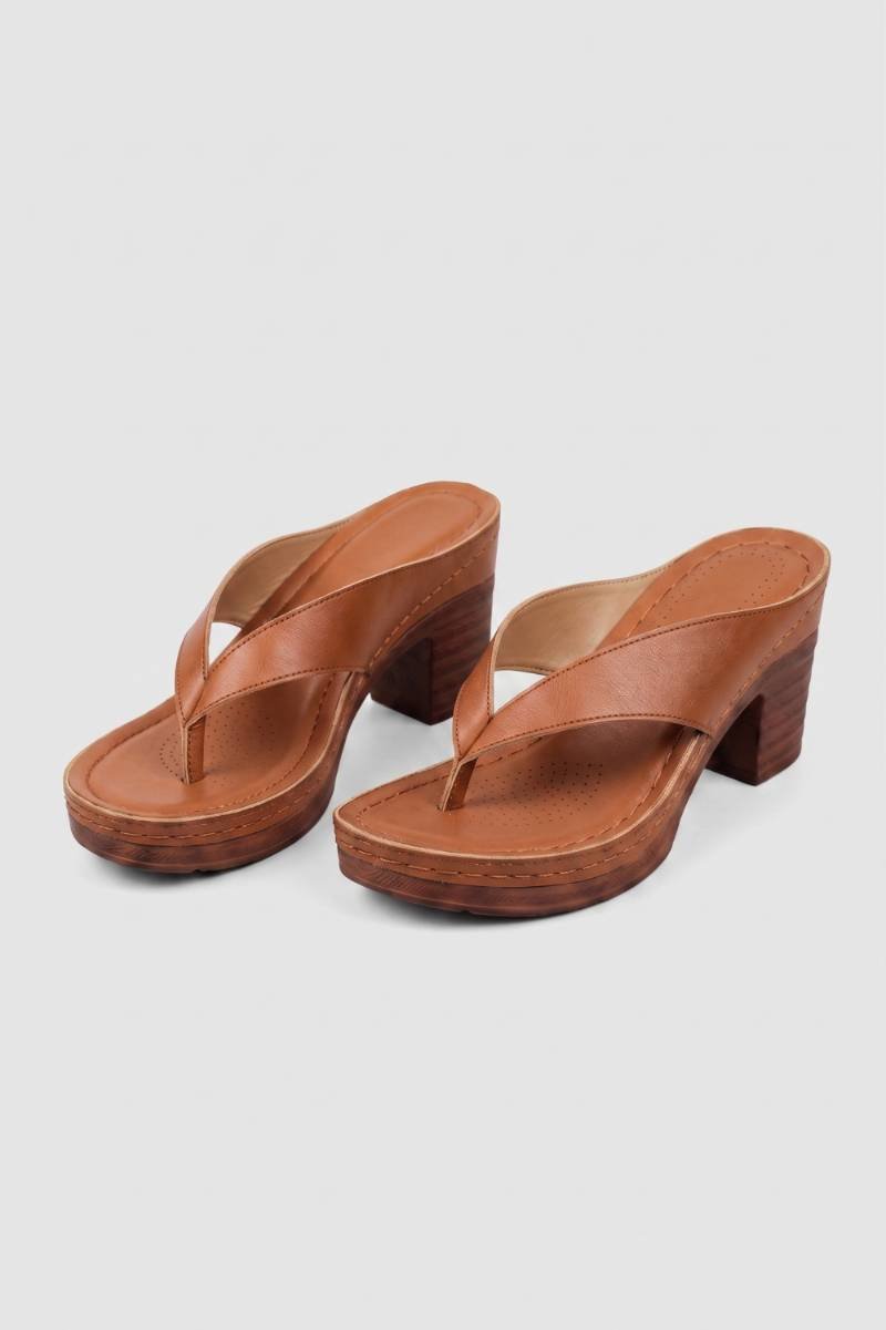 Slippers Dames - Retro | Blokhak met Teenstuk — Bruin