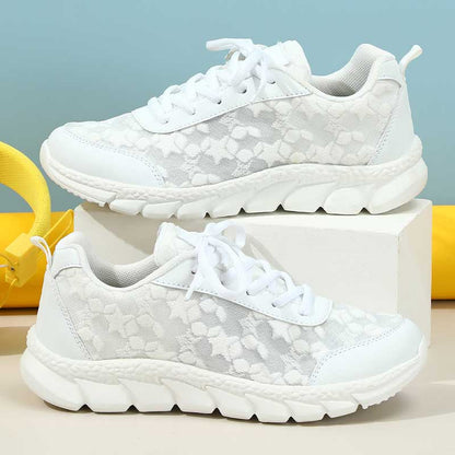 Sneakers Dames - Chunky Sneaker met Bloemen Reliëf en Veters | Zomer