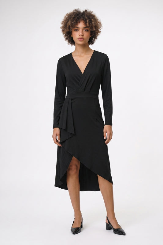 Midi Jurk Dames - Overslag | V-Hals met Strik Detail