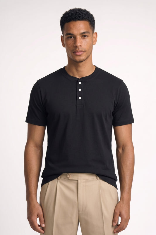 Henley Shirt Heren - Casual | Korte Mouwen met Knoopdetails