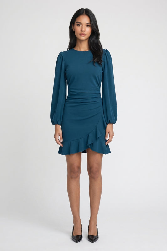 Mini Jurk Dames - Pofmouwen | Ruffle Zoom met Lange Mouwen
