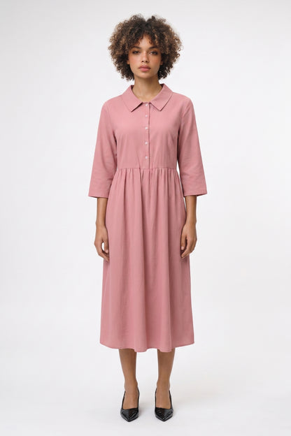 Midi Jurk Dames - Klassiek | Kraag met Knoopsluiting