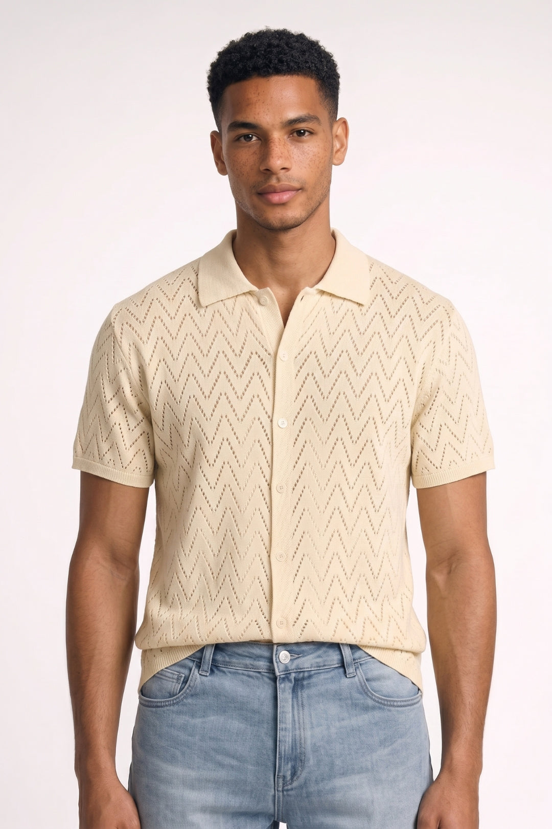 Polo Heren | Zigzag Structuur met Korte Mouwen