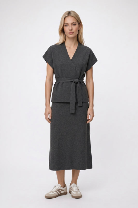 2-Delige Set Dames - Strikceintuur | Top met Midi Rok