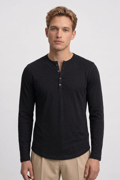 Henley Shirt Heren - Lange Mouwen | Comfortabele Pasvorm