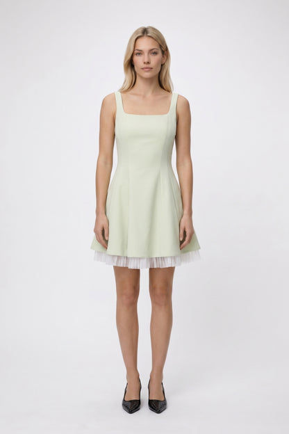 Mini Jurk Dames - Detail | Vierkante Hals Mouwloos