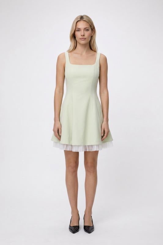 Mini Jurk Dames - Detail | Vierkante Hals Mouwloos