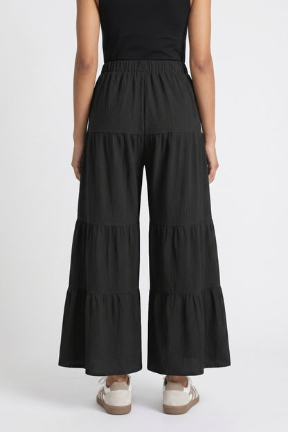 Wijde Broek Dames - Gelaagd | Elastische Taille met Ruches