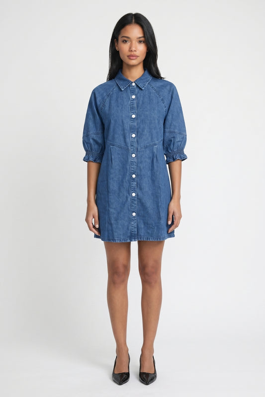 Mini Jurk Dames - Casual | Overhemd Stijl met Knoopsluiting