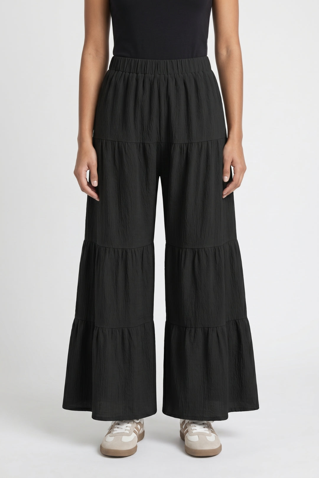 Wijde Broek Dames - Gelaagd | Elastische Taille met Ruches