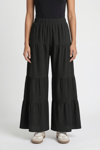 Wijde Broek Dames - Gelaagd | Elastische Taille met Ruches