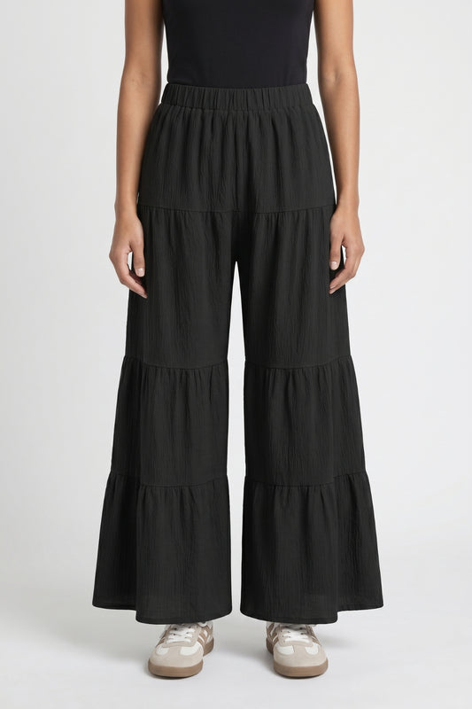 Wijde Broek Dames - Gelaagd | Elastische Taille met Ruches