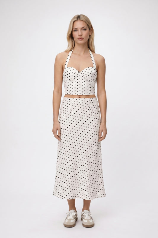 2-Delige Set Dames - Polka Dots | Halter Top met Midi Rok