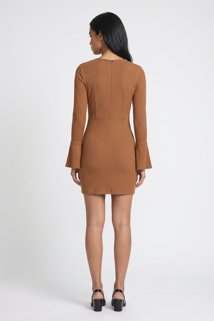 Mini Jurk Dames - Geribbeld | Ceintuur met Trompetmouwen
