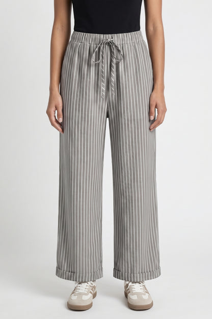 Gestreepte Broek Dames - Wijde Snit | Trekkoord en Comfort