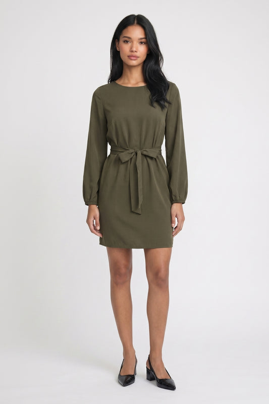 Mini Jurk Dames - Elegante Strik | Lange Mouwen Rond Hals