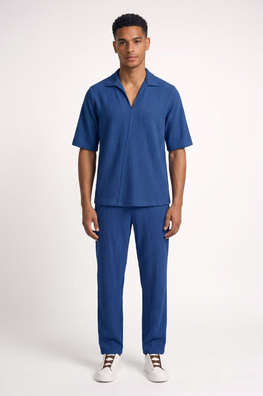 2-Delige Set Heren - Geribbeld | Overhemd met Lange Broek