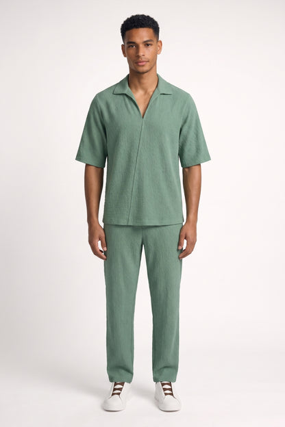2-Delige Set Heren - Geribbeld | Overhemd met Lange Broek
