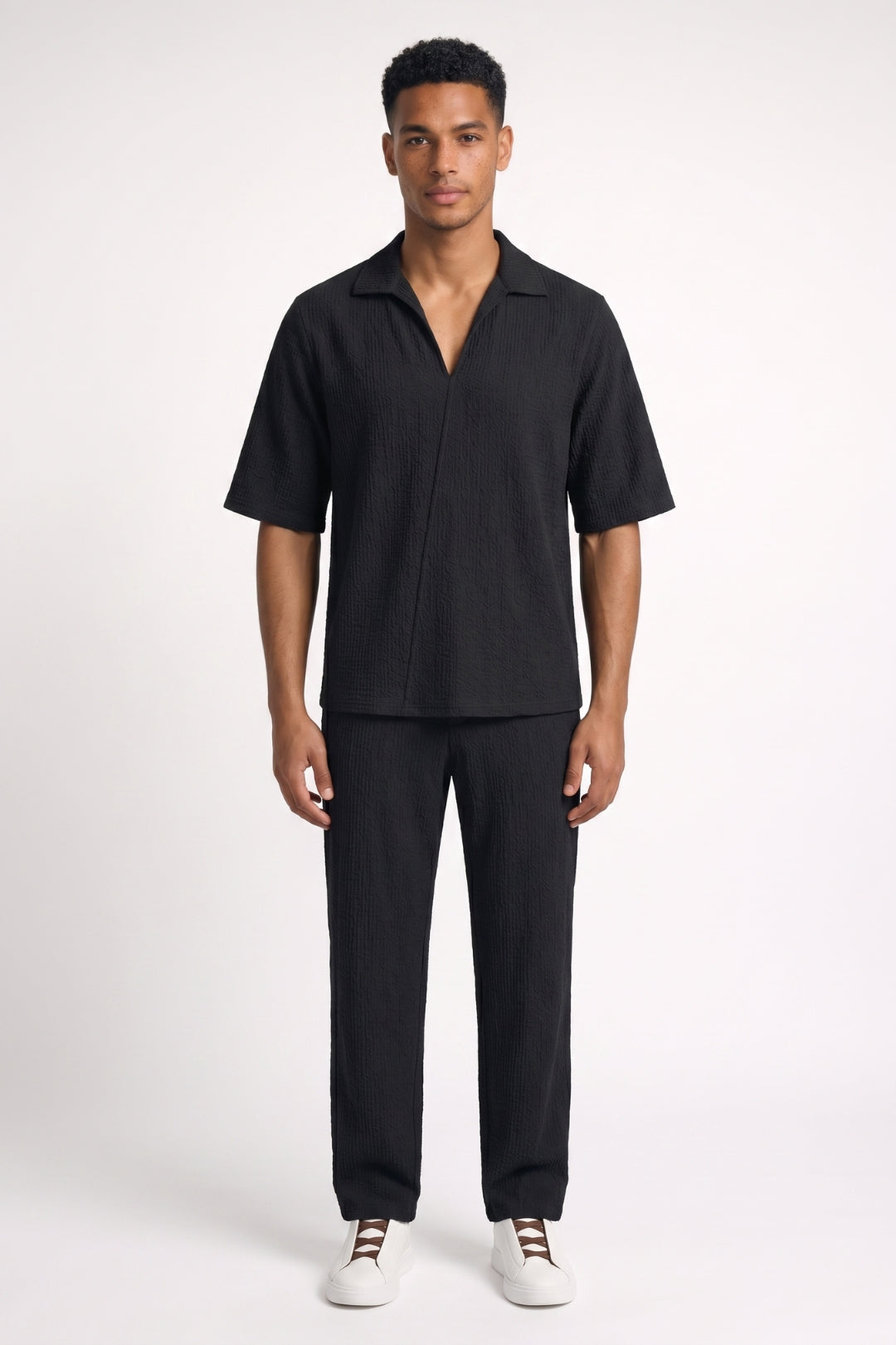 2-Delige Set Heren - Geribbeld | Overhemd met Lange Broek