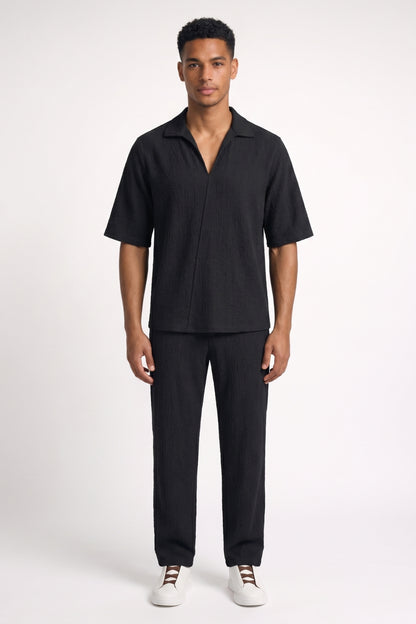 2-Delige Set Heren - Geribbeld | Overhemd met Lange Broek