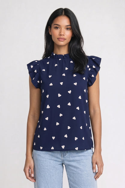 Blouse Dames - Hartenprint | Ruffle Mouwen