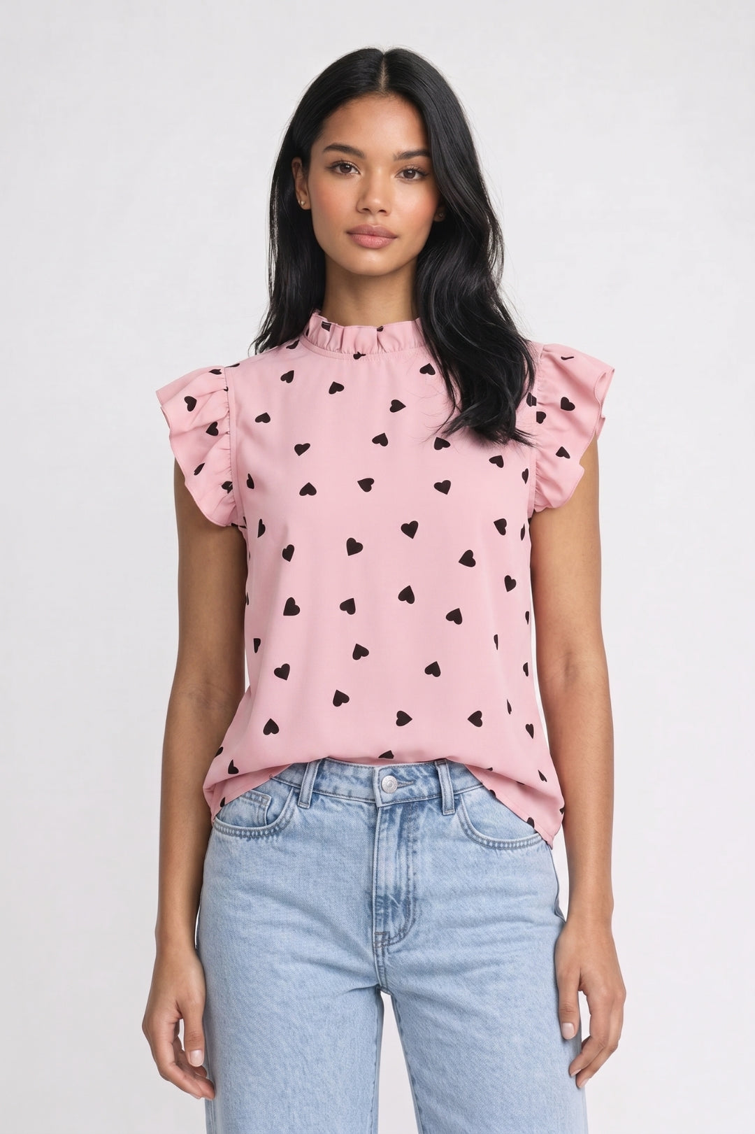 Blouse Dames - Hartenprint | Ruffle Mouwen