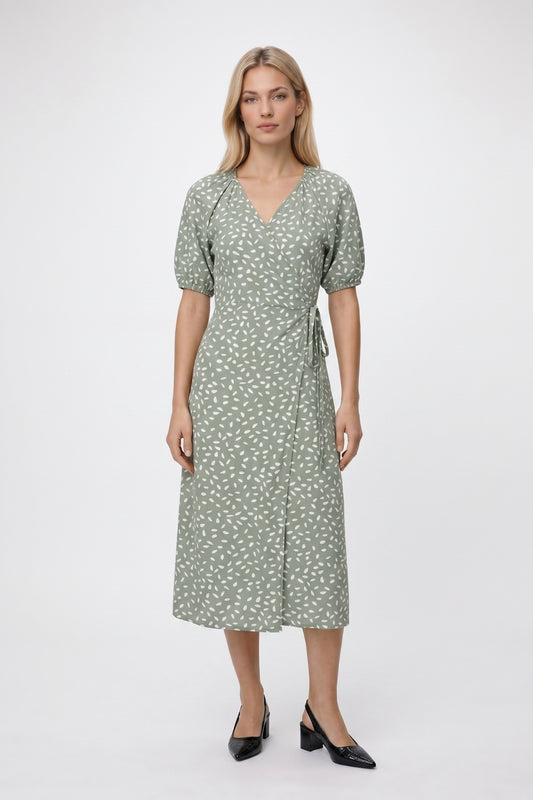 Midi Jurk Dames - Pofmouwen | V-hals met Ceintuur