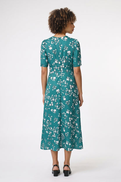 Midi Jurk Dames - Bloemenprint | V-Hals met Korte Mouwen