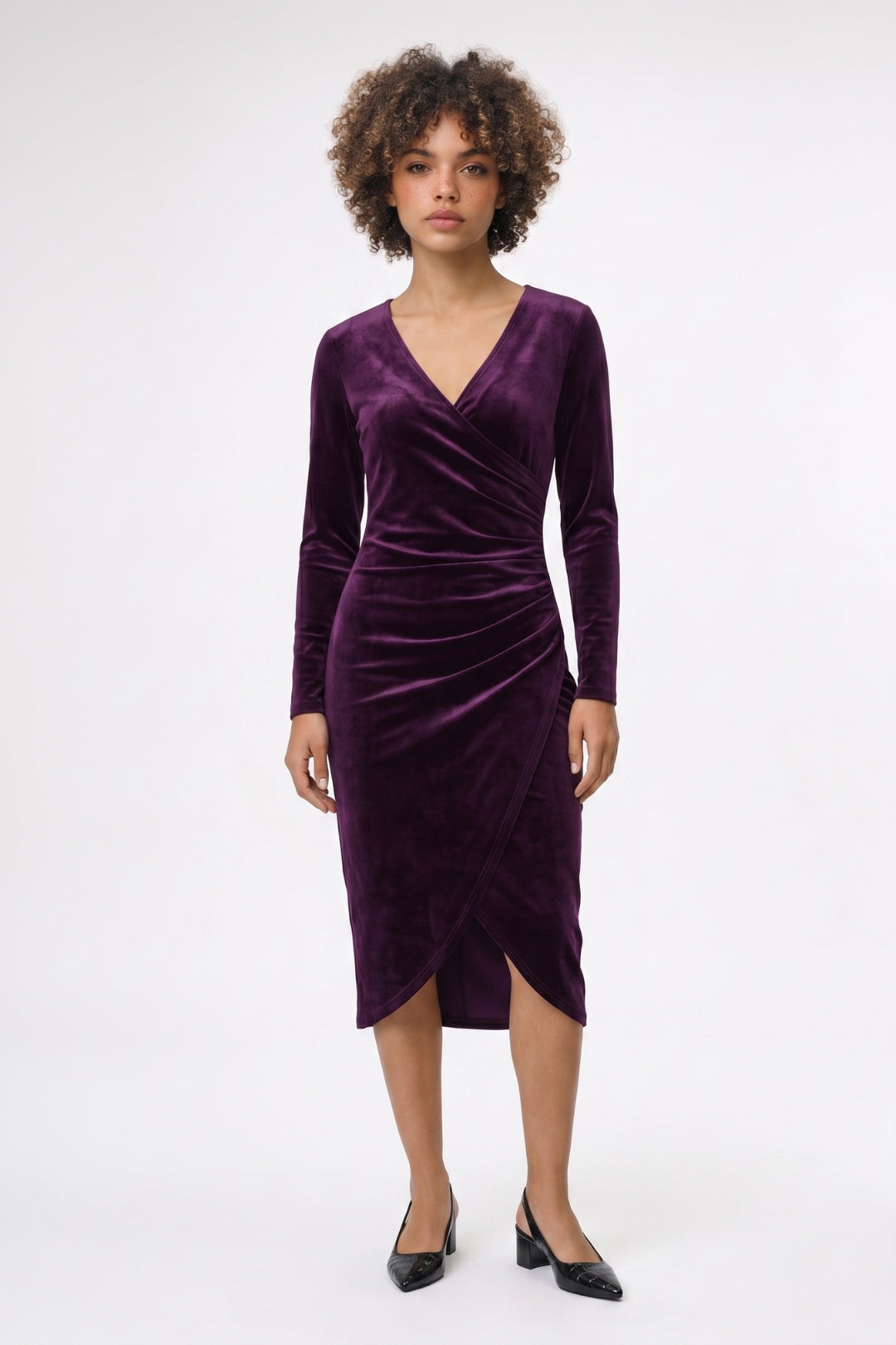 Midi Jurk Dames - Getailleerd | Wikkel V-hals Elegante Look