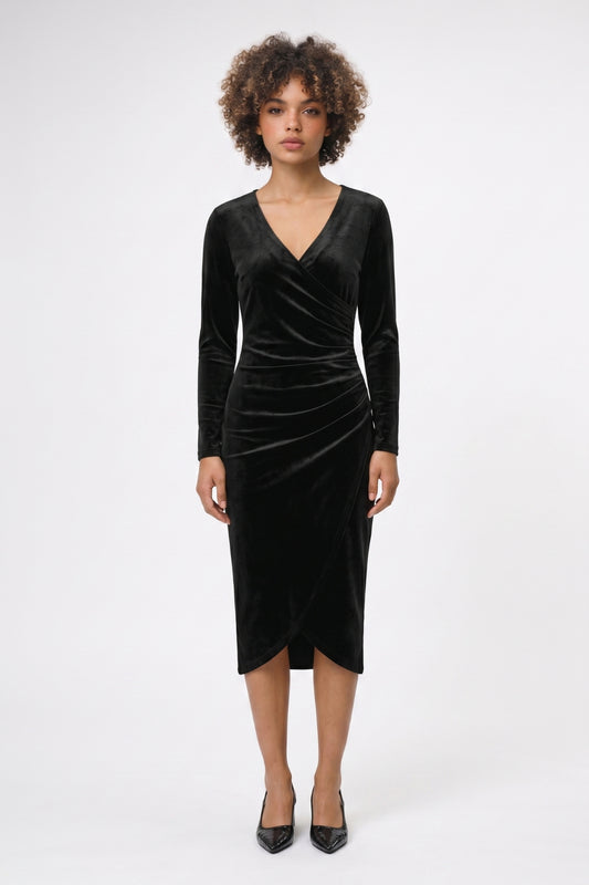 Midi Jurk Dames - Getailleerd | Wikkel V-hals Elegante Look