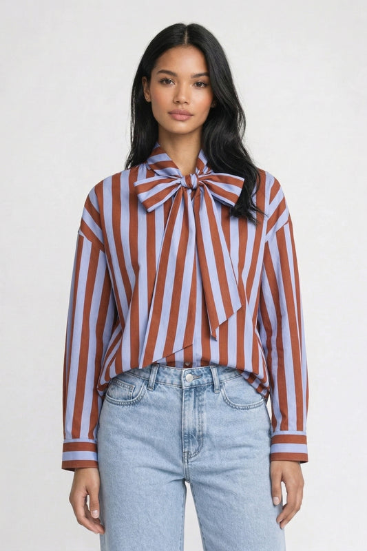 Gestreepte Blouse Dames - Strikceintuur | Casual & Speels