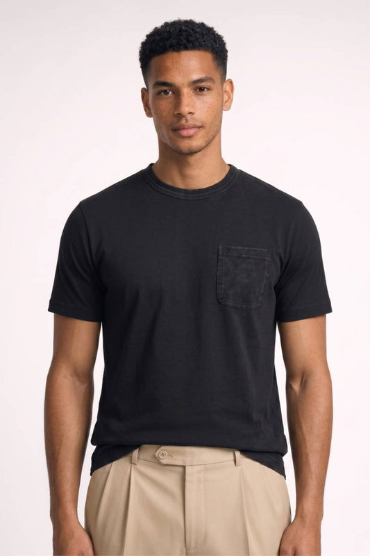 T-shirt Heren - Casual Met Borstzak | Comfortabele Pasvorm — Zwart